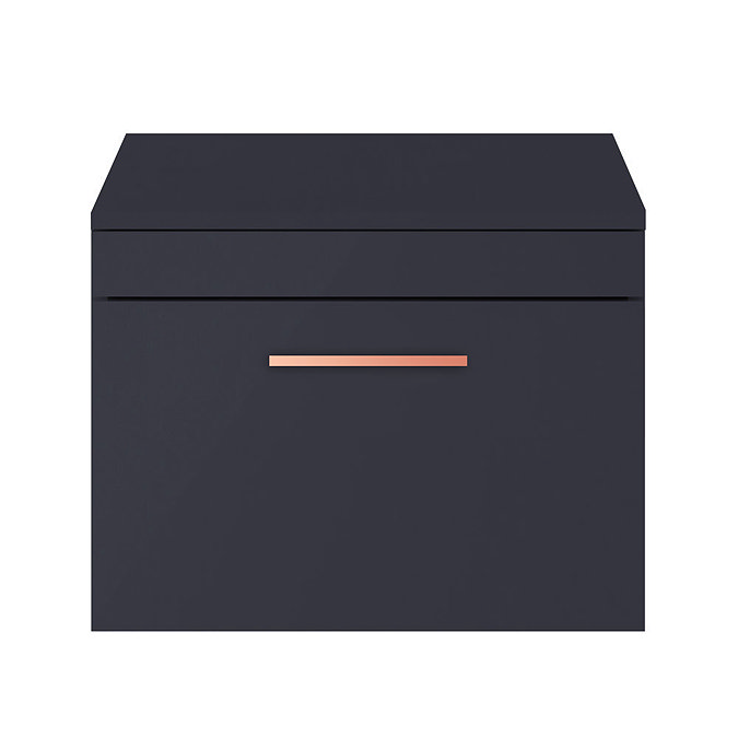 Arezzo 600 Matt Blue Wall Hung Vanity Unit with Worktop + Rose Gold Handle Feature Large Image