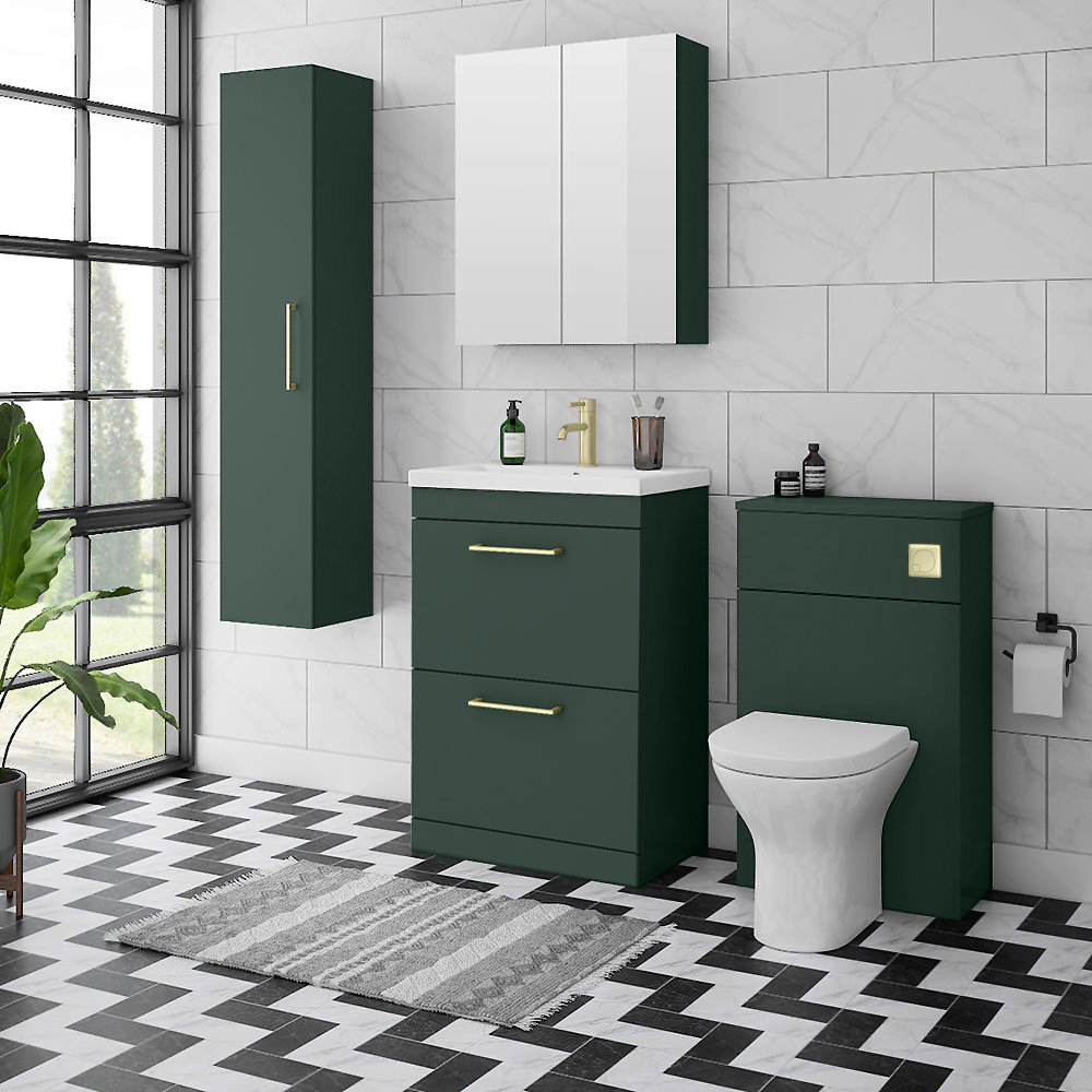 Arezzo 600 Matt Dark Green Floor Standing 2 Drawers Vanity Unit