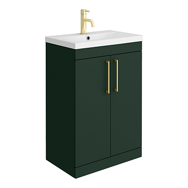 Arezzo 600 Matt Dark Green Floor Standing Vanity Unit with Brushed Brass Handles