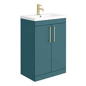 Arezzo 600 Matt Green Floor Standing Vanity Unit with Brushed Brass Handles Large Image