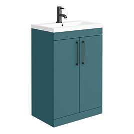 Arezzo 600 Matt Green Floor Standing Vanity Unit with Matt Black Handles Large Image
