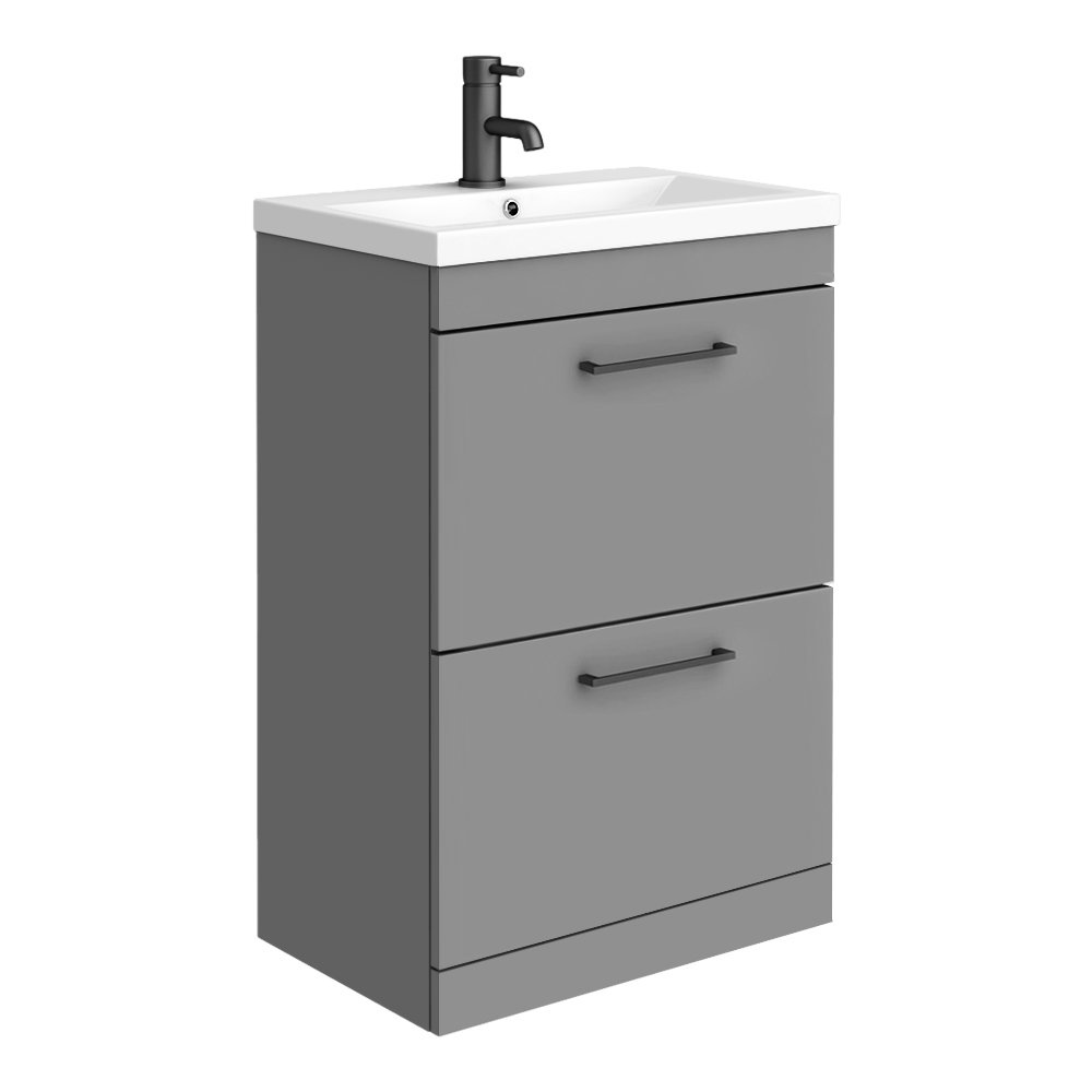 Arezzo 600 Matt Grey Floor Standing 2 Drawers Vanity Unit with