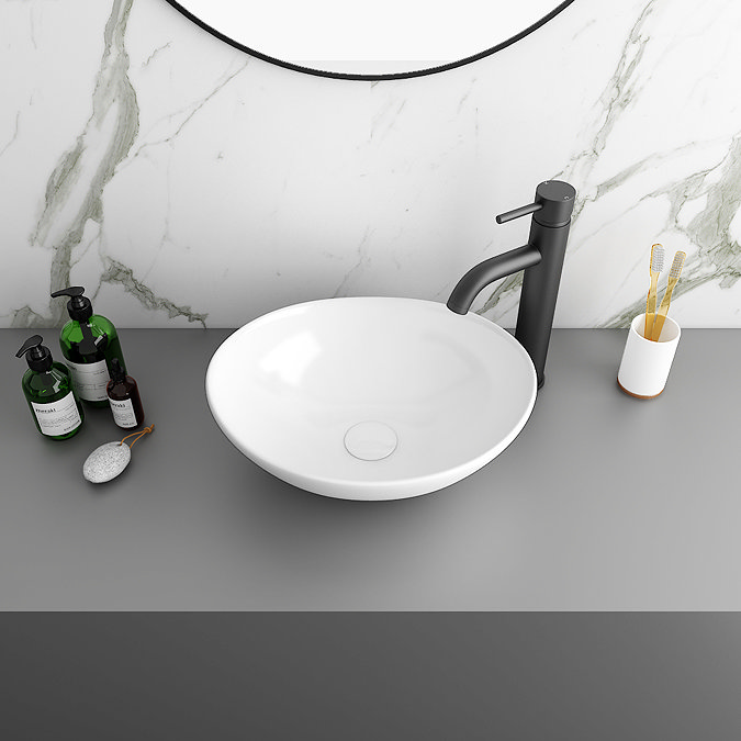 Arezzo 600 Matt Grey Floor Standing Vanity Unit with 410 x 330mm Oval Counter Top Basin + Black Hand