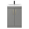 Arezzo 600 Matt Grey Floor Standing Vanity Unit with Brushed Brass Handles  Standard Large Image