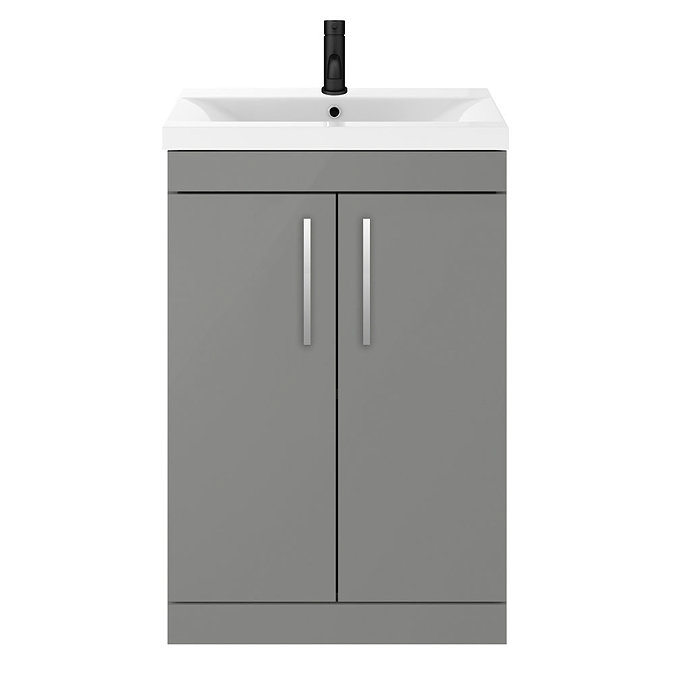 Arezzo 600 Matt Grey Floor Standing Vanity Unit with Chrome Handles Standard Large Image