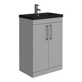 Arezzo 600 Matt Grey Floor Standing Vanity Unit with Matt Black Basin + Handles Large Image