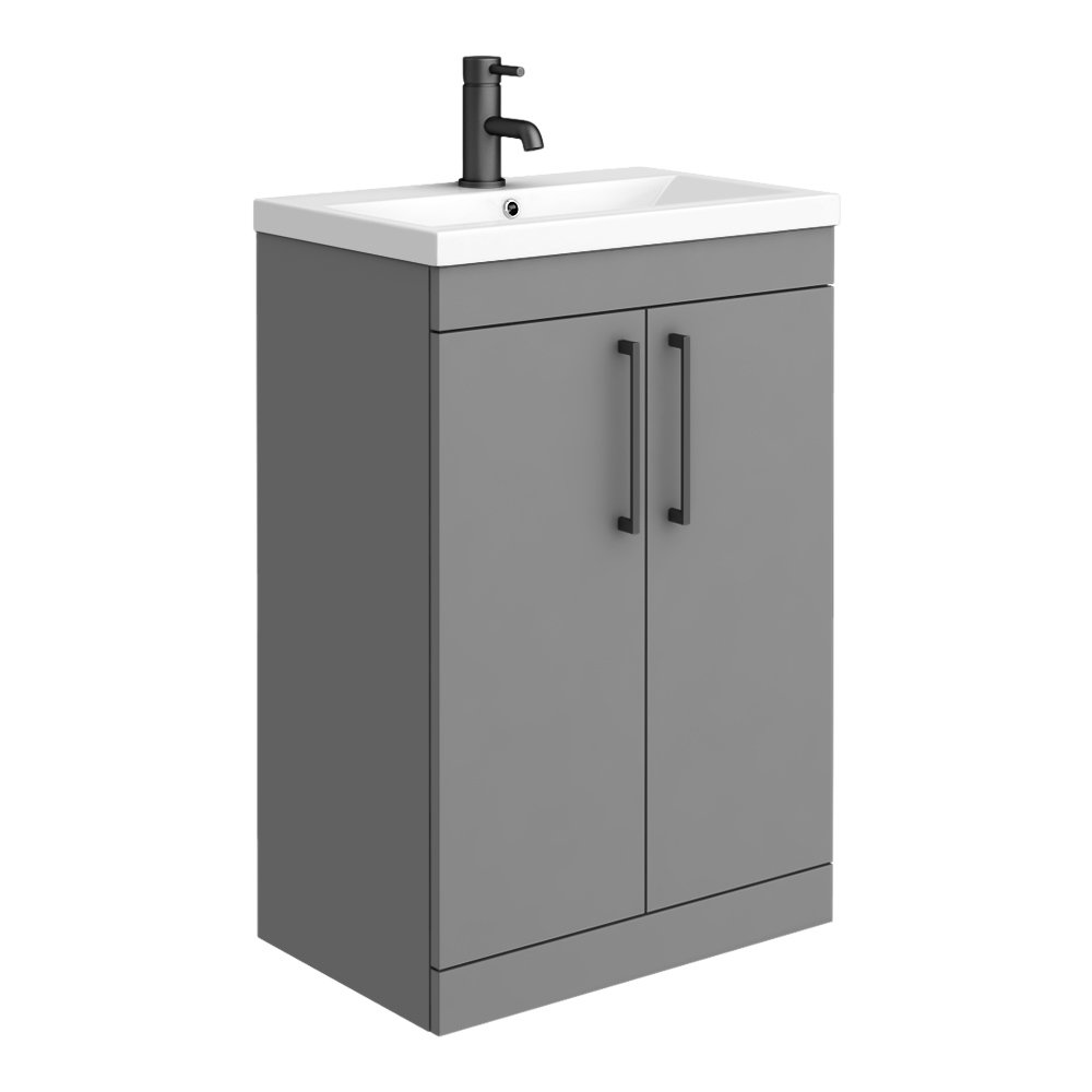 Arezzo 600 Matt Grey Floor Standing Vanity Unit with Matt Black