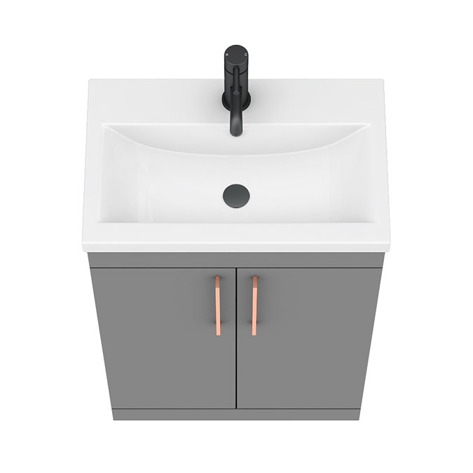 Arezzo 600 Matt Grey Floor Standing Vanity Unit with Rose Gold Handles additional Large Image