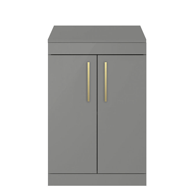 Arezzo 600 Matt Grey Floor Standing Vanity Unit with Worktop + Brushed Brass Handles  Feature Large 