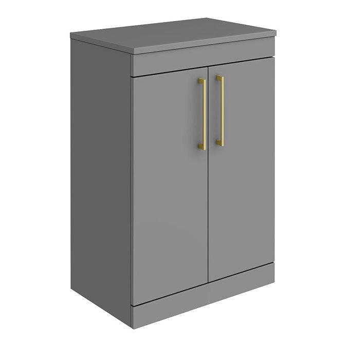 Arezzo 600 Matt Grey Floor Standing Vanity Unit with Worktop + Brushed Brass Handles Large Image