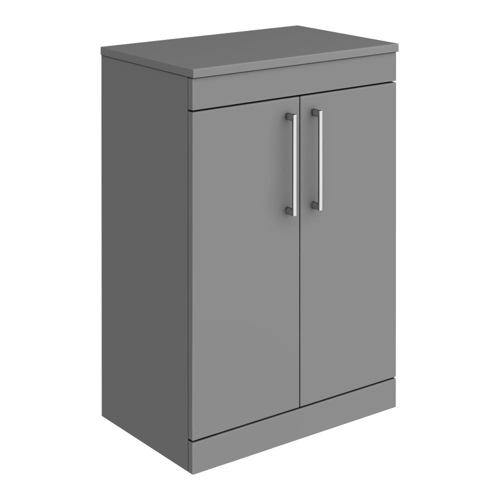 Arezzo 600 Matt Grey Floor Standing Vanity Unit With Worktop + Chrome 