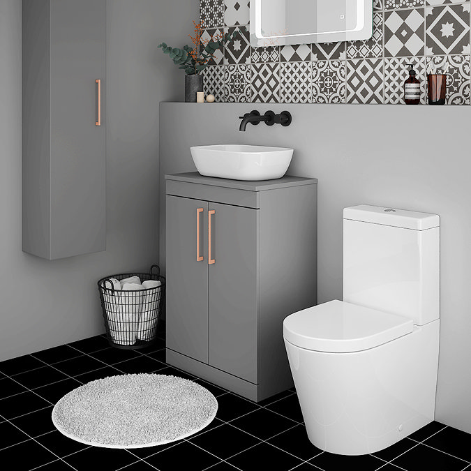 Arezzo 600 Matt Grey Floor Standing Vanity Unit with Worktop + Rose Gold Handles Standard Large Image