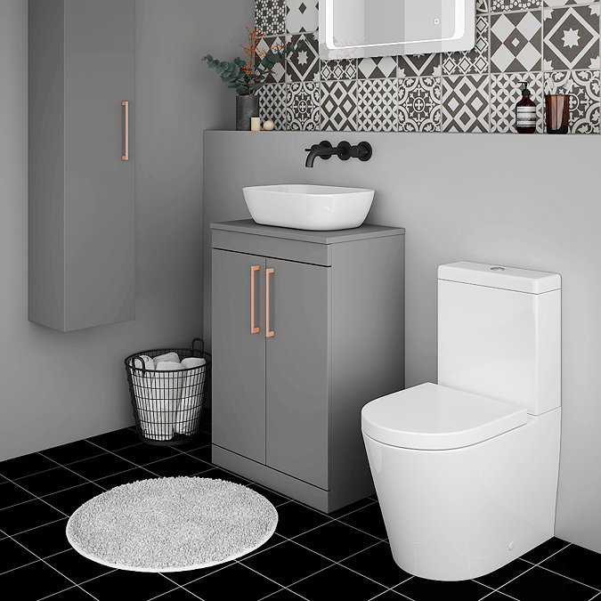 Arezzo 600 Matt Grey Floor Standing Vanity Unit with Worktop + Rose Gold Handles  Standard Large Image