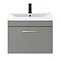 Arezzo 600 Matt Grey Wall Hung 1-Drawer Vanity Unit with Brushed Brass Handle  In Bathroom Large Image