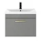 Arezzo 600 Matt Grey Wall Hung 1-Drawer Vanity Unit with Brushed Brass Handle In Bathroom Large Image