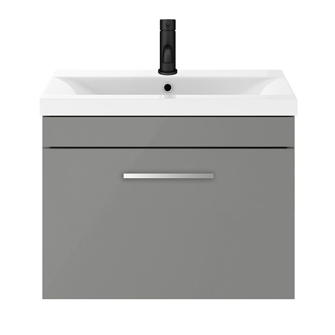 Arezzo 600 Matt Grey Wall Hung 1-Drawer Vanity Unit with Chrome Handle  In Bathroom Large Image