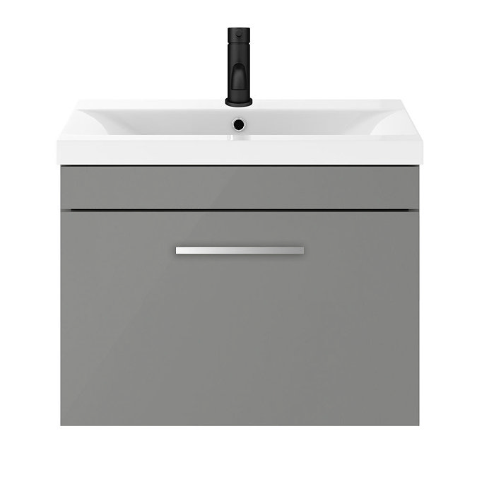 Arezzo 600 Matt Grey Wall Hung 1-Drawer Vanity Unit with Chrome Handle In Bathroom Large Image