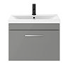 Arezzo 600 Matt Grey Wall Hung 1-Drawer Vanity Unit with Chrome Handle  In Bathroom Large Image
