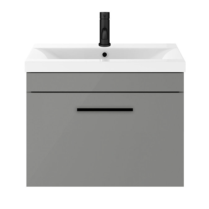 Arezzo 600 Matt Grey Wall Hung 1-Drawer Vanity Unit with Matt Black Handle  In Bathroom Large Image