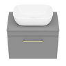 Arezzo Wall Hung Countertop Basin Unit - Grey with Brushed Brass Handle - 600mm inc. Basin  In Bathroom Large Image