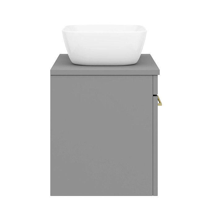 Arezzo Wall Hung Countertop Basin Unit - Grey with Brushed Brass Handle - 600mm inc. Basin  Newest Large Image