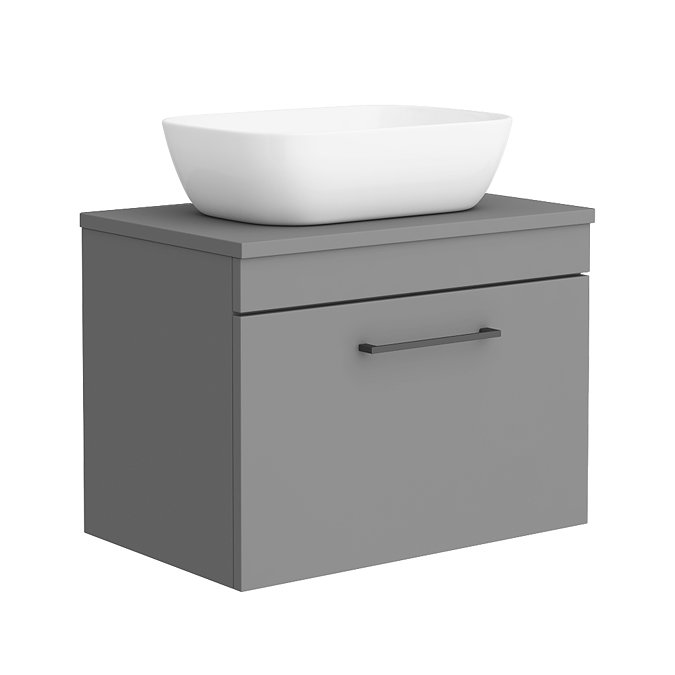 Arezzo 600 Matt Grey Wall Hung Vanity Unit with 465 x 325mm Counter Top Basin + Matt Black Handle La