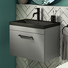 Arezzo 600 Matt Grey Wall Hung Vanity Unit with Matt Black Basin + Black Handle Large Image