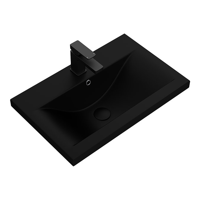 Arezzo 600 Matt Grey Wall Hung Vanity Unit with Matt Black Basin + Square Toilet Feature Large Image