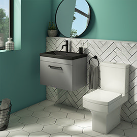 Arezzo 600 Matt Grey Wall Hung Vanity Unit with Matt Black Basin + Square Toilet Medium Image
