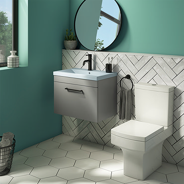 Arezzo 600 Matt Grey Wall Hung Vanity Unit with Matt Blue Basin + Square Toilet  Profile Large Image