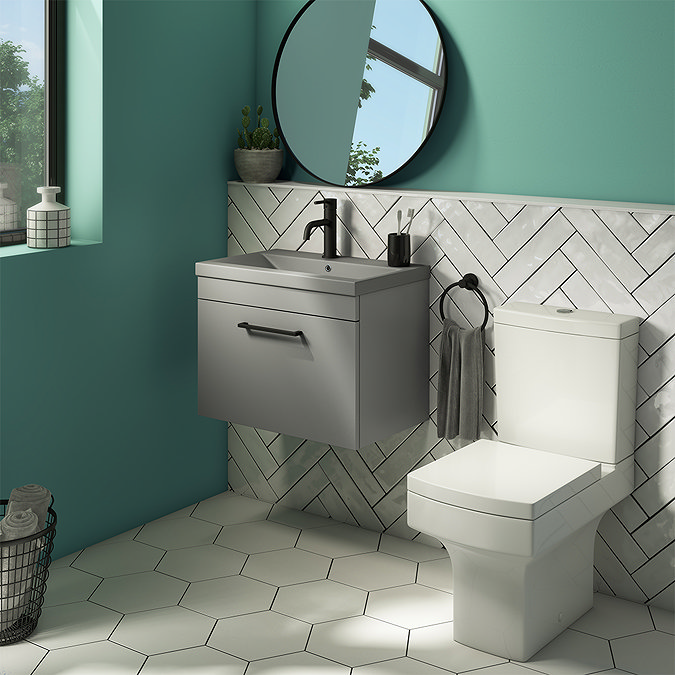 Arezzo 600 Matt Grey Wall Hung Vanity Unit with Matt Grey Basin + Black Handle Standard Large Image