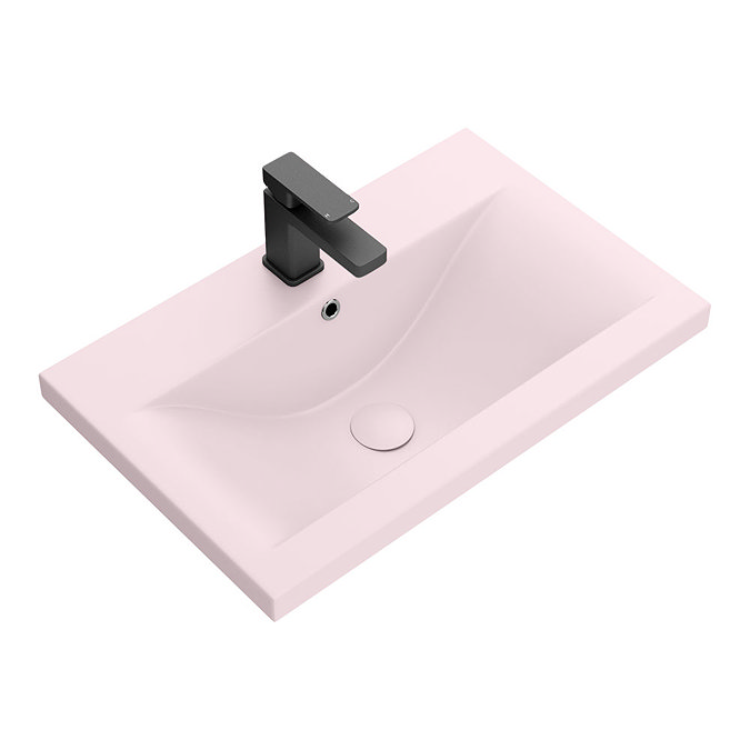 Arezzo 600 Matt Grey Wall Hung Vanity Unit with Matt Pink Basin + Black Handle  Profile Large Image