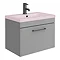 Arezzo 600 Matt Grey Wall Hung Vanity Unit with Matt Pink Basin + Black Handle  In Bathroom Large Im