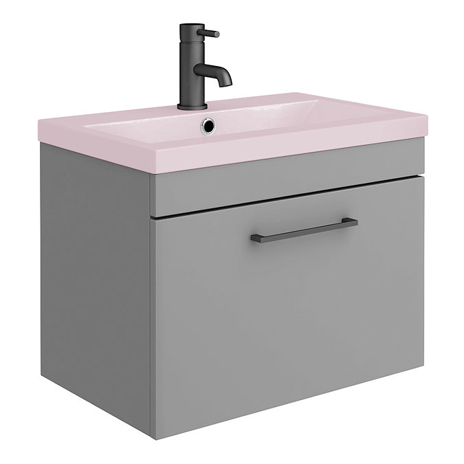 Arezzo 600 Matt Grey Wall Hung Vanity Unit with Matt Pink Basin + Square Toilet  Profile Large Image