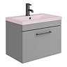 Arezzo 600 Matt Grey Wall Hung Vanity Unit with Matt Pink Basin + Square Toilet  Profile Large Image