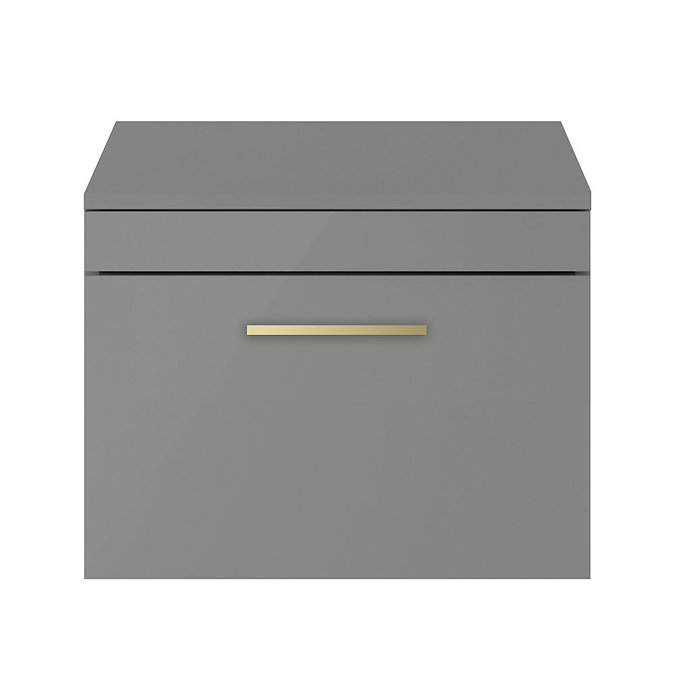 Arezzo 600 Matt Grey Wall Hung Vanity Unit with Worktop + Brushed Brass Handle  Feature Large Image