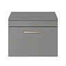 Arezzo 600 Matt Grey Wall Hung Vanity Unit with Worktop + Brushed Brass Handle  Feature Large Image
