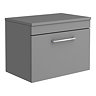 Arezzo 600 Matt Grey Wall Hung Vanity Unit with Worktop + Chrome Handle Large Image