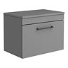 Arezzo 600 Matt Grey Wall Hung Vanity Unit with Worktop + Matt Black Handle Large Image