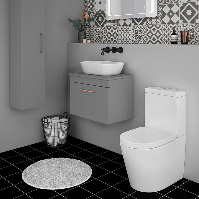 Arezzo 600 Matt Grey Wall Hung Vanity Unit with Worktop + Rose Gold Handle Standard Large Image