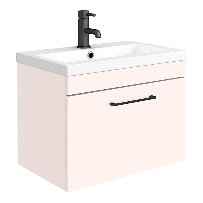 Arezzo 600 Matt Pink Wall Hung 1-Drawer Vanity Unit with Matt Black Handle Large Image