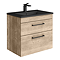 Arezzo 600 Rustic Oak Wall Hung 2-Drawer Vanity Unit with Matt Black Slimline Basin + Handles