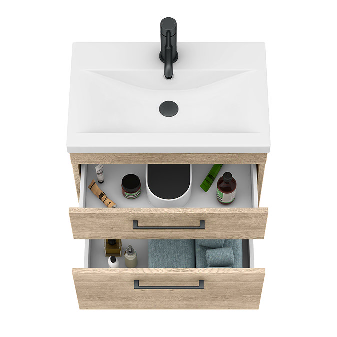 Arezzo 600 Rustic Oak Wall Hung 2-Drawers Vanity Unit with Matt Black Handles