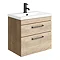 Arezzo 600 Rustic Oak Wall Hung 2-Drawers Vanity Unit with Matt Black Handles Large Image