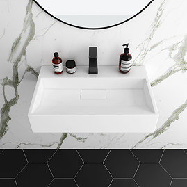 Arezzo 600mm Wall Mounted / Countertop Stone Resin Basin with Hidden Waste Cover Large Image