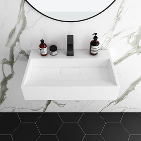 Arezzo 600mm Wall Mounted / Countertop Stone Resin Basin with Hidden Waste Cover Large Image