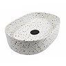 Arezzo Gloss White Terrazzo Effect Oval Countertop Basin – 600 x 380mm Ceramic Sink