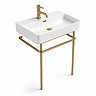 Arezzo 600 x 425mm Brushed Brass Washstand with Gloss White Ceramic Basin – 1 Tap Hole