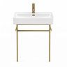 Arezzo 600 x 425mm Brushed Brass Washstand with Gloss White Ceramic Basin – 1 Tap Hole