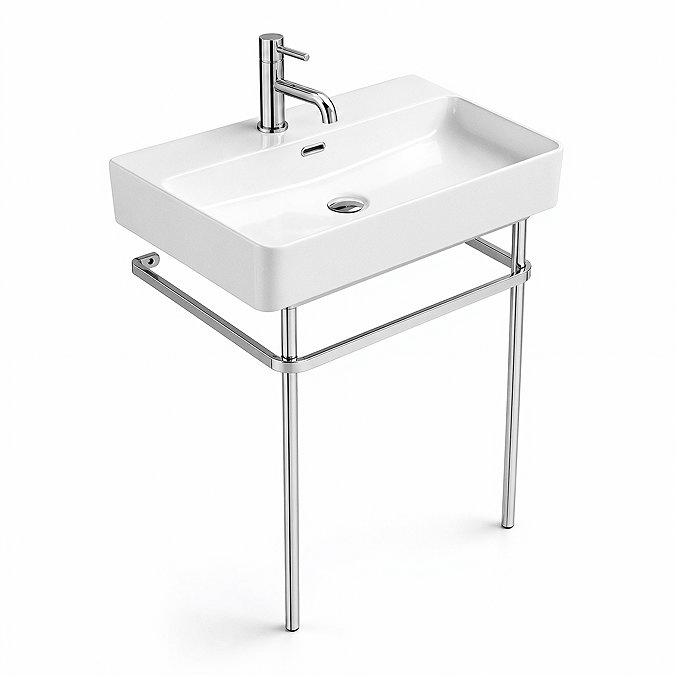 Arezzo 600 x 425mm Chrome Washstand with Gloss White Ceramic Basin – 1 Tap Hole